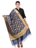 Silkfab Women's Banarasi Art Silk Dupatta Shikargah Floral Bird Blue - SILKFAB