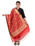 Silkfab women's Banarasi Art Silk Dupatta Shikargah Floral Bird Red - SILKFAB
