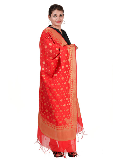 Silkfab women's Banarasi Art Silk Dupatta Floral Konia Boota Red - SILKFAB