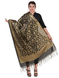 Silkfab women's Banarasi Art Silk Dupatta Floral Small Jaal Black - SILKFAB