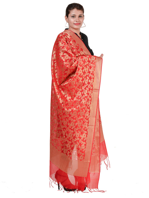 Silkfab women's Banarasi Art Silk Dupatta Floral Small Jaal Red - SILKFAB