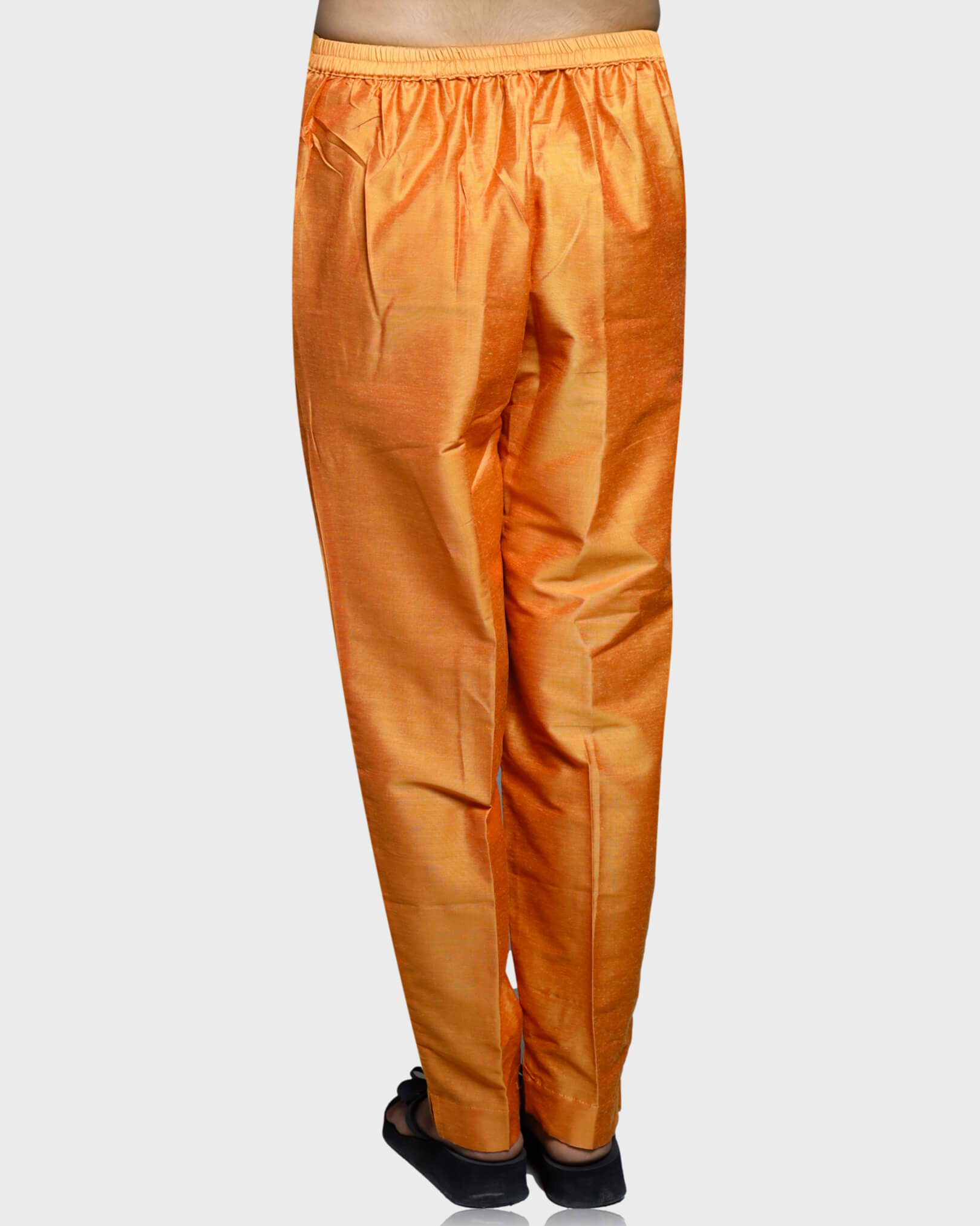 Silkfab Women's Banarasi Silk Orange Gold Solid Kurti Pant Set - SILKFAB