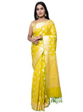 Silkfab Women Banarasi Silk Saree  Khaddi Floral Konia Lemon Yellow - SILKFAB
