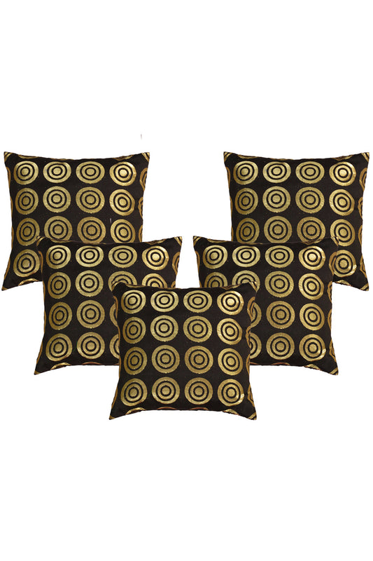 Silkfab Set 0f 5 Decorative Silk Cushion Covers (16x16) Circle Black - SILKFAB