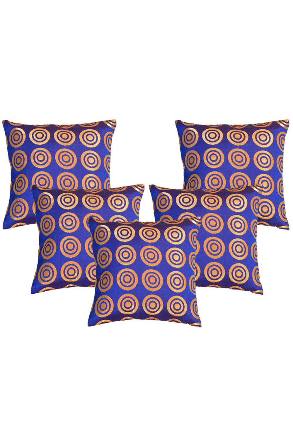 Silkfab Set 0f 5 Decorative Silk Cushion Covers (16x16) Circle Blue - SILKFAB