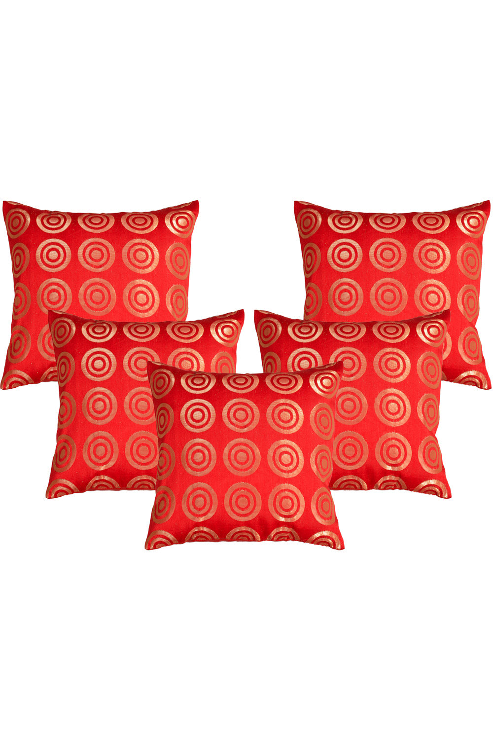 Silkfab Set 0f 5 Decorative Silk Cushion Covers (16x16) Circle Red - SILKFAB