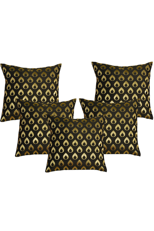 Silkfab Set 0f 5 Decorative Silk Cushion Covers (16x16) Drop Black - SILKFAB
