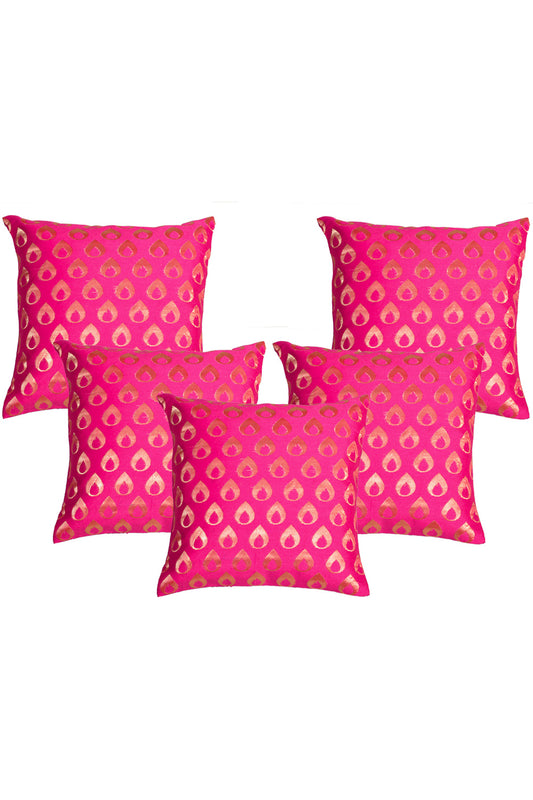 Silkfab Set 0f 5 Decorative Silk Cushion Covers (16x16) Drop Fuchsia - SILKFAB