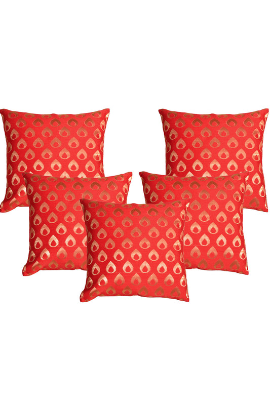 Silkfab Set 0f 5 Decorative Silk Cushion Covers (16x16) Drop Red - SILKFAB