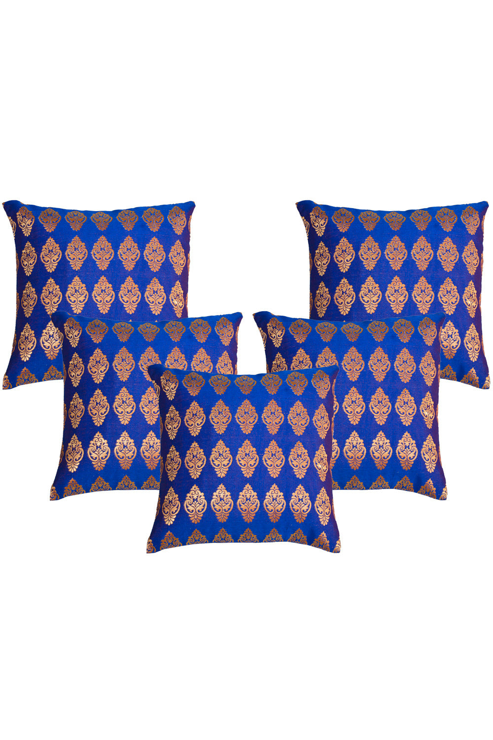 Silkfab Set 0f 5 Decorative Silk Cushion Covers (16x16) Boota Blue - SILKFAB