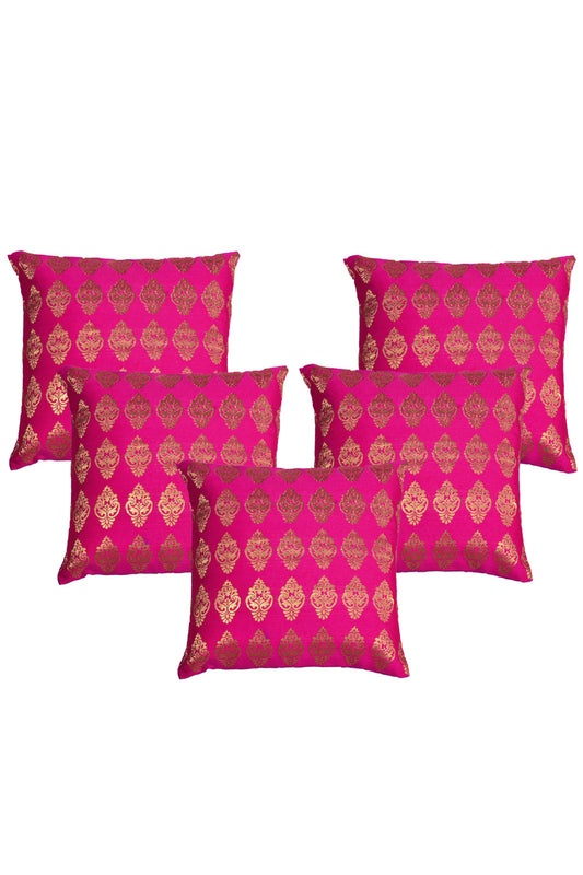 Silkfab Set 0f 5 Decorative Silk Cushion Covers (16x16) Boota Fuchsia - SILKFAB
