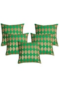 Silkfab Set 0f 5 Decorative Silk Cushion Covers (16x16) Boota Green - SILKFAB