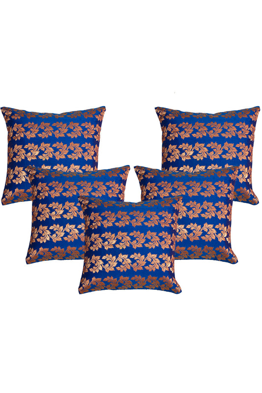 Silkfab Set 0f 5 Decorative Silk Cushion Covers (16x16) Floral Blue - SILKFAB