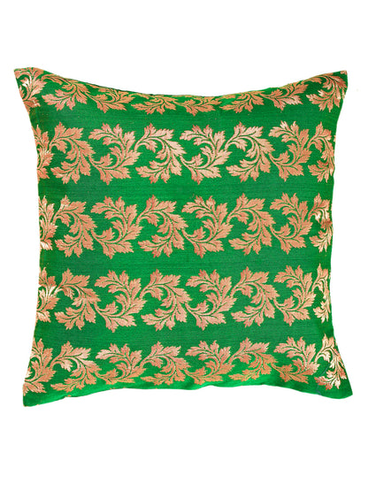 Silkfab Set 0f 5 Decorative Silk Cushion Covers (16x16) Floral Green - SILKFAB
