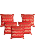 Silkfab Set 0f 5 Decorative Silk Cushion Covers (16x16) Floral Red - SILKFAB