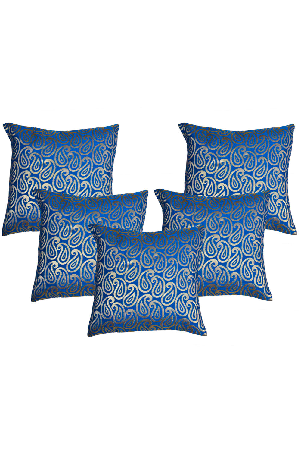 Silkfab Set 0f 5 Decorative Silk Cushion Covers (16x16) Paisley Blue - SILKFAB