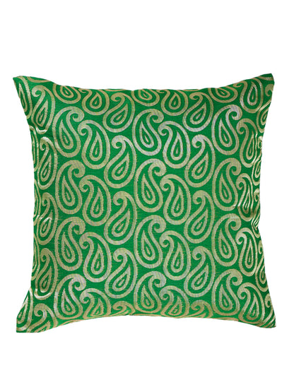 Silkfab Set 0f 5 Decorative Silk Cushion Covers (16x16) Paisley Green - SILKFAB