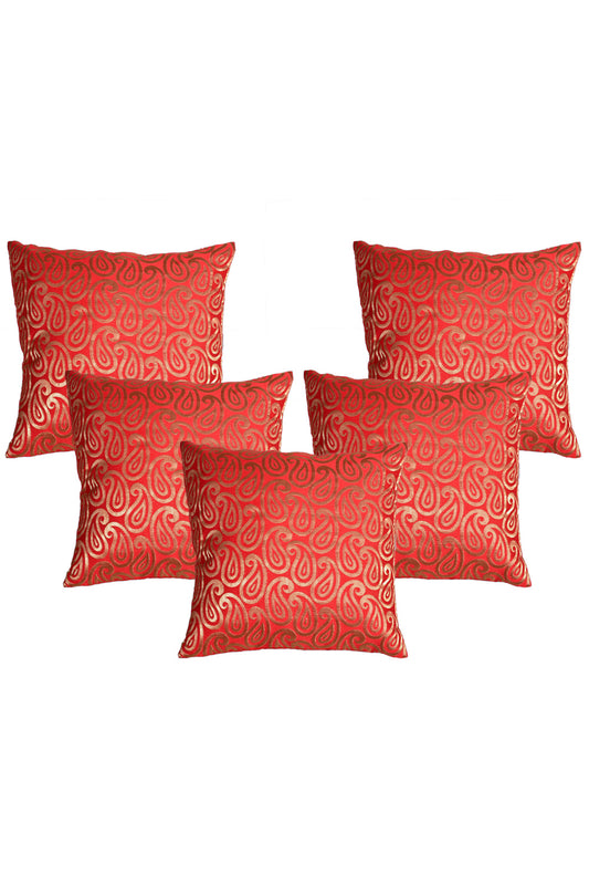 Silkfab Set 0f 5 Decorative Silk Cushion Covers (16x16) Paisley Red - SILKFAB